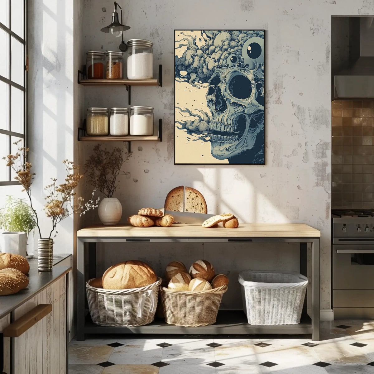 Surreal Skull Art Poster with Vintage Eerie Design