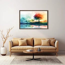 Serene Autumn Reflection Watercolor Landscape Poster