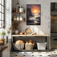 Dramatic Coastal Sunset Scenery Realistic Art National Park Poster