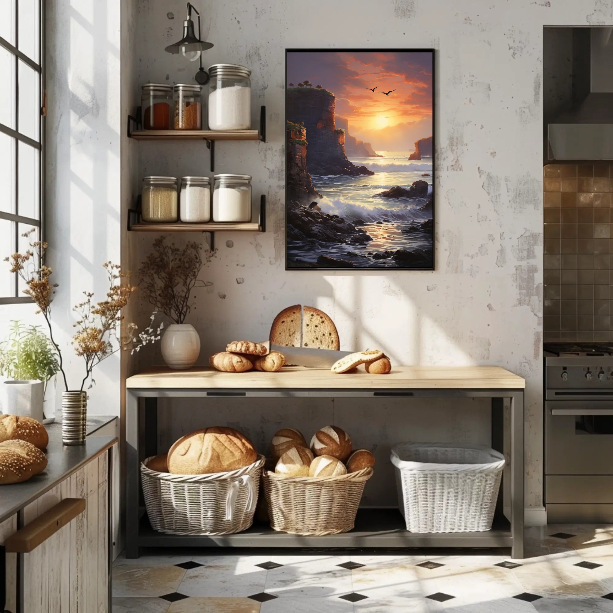 Dramatic Coastal Sunset Scenery Realistic Art National Park Poster