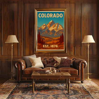 Colorado Rocky Mountains Sunset Est 1876 Travel Poster