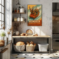 Whimsical Reindeer Bobsled Team Festive Sports Poster