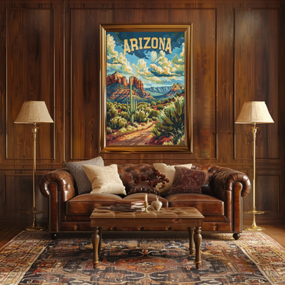 Arizona Red Rocks Cactus Desert Travel Poster