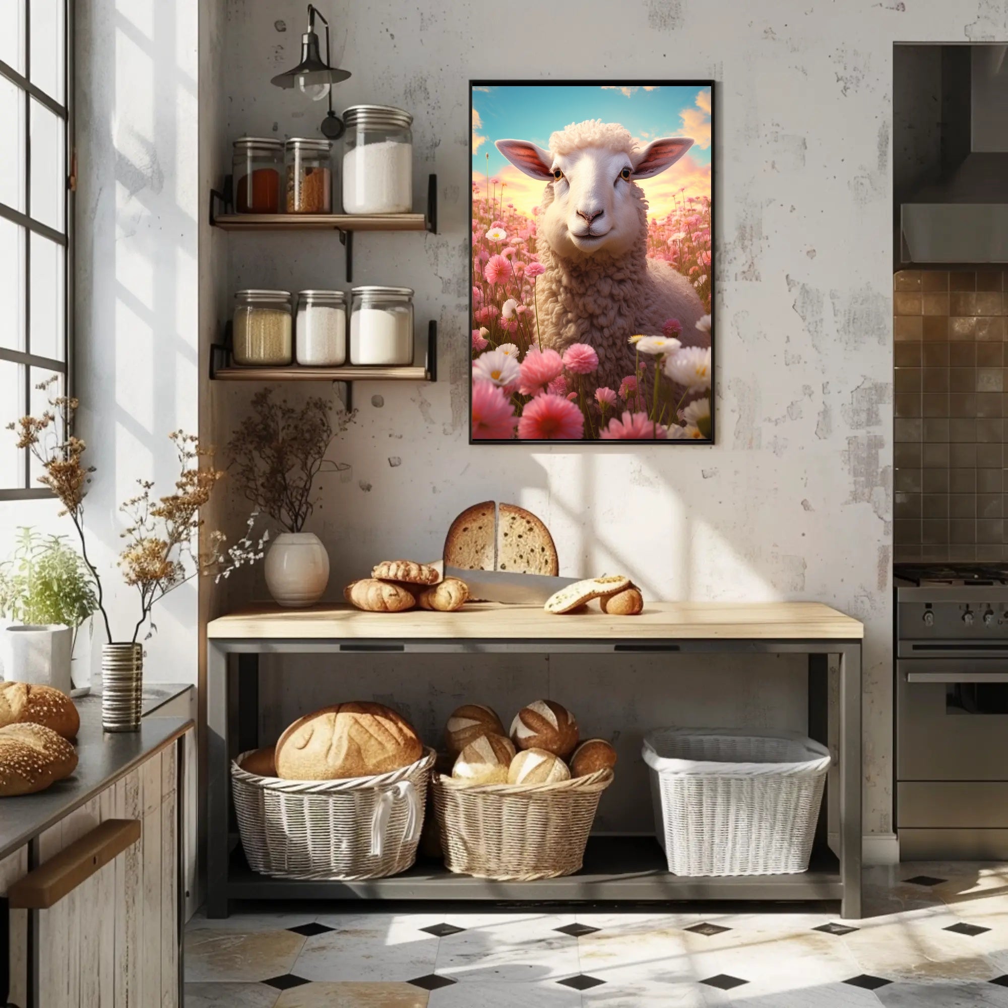 Serene Sheep in Countryside at Sunrise Animal Poster