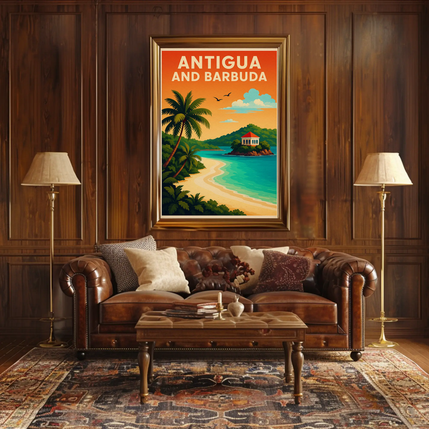 Antigua And Barbuda Caribbean Beach Sunset Travel Poster