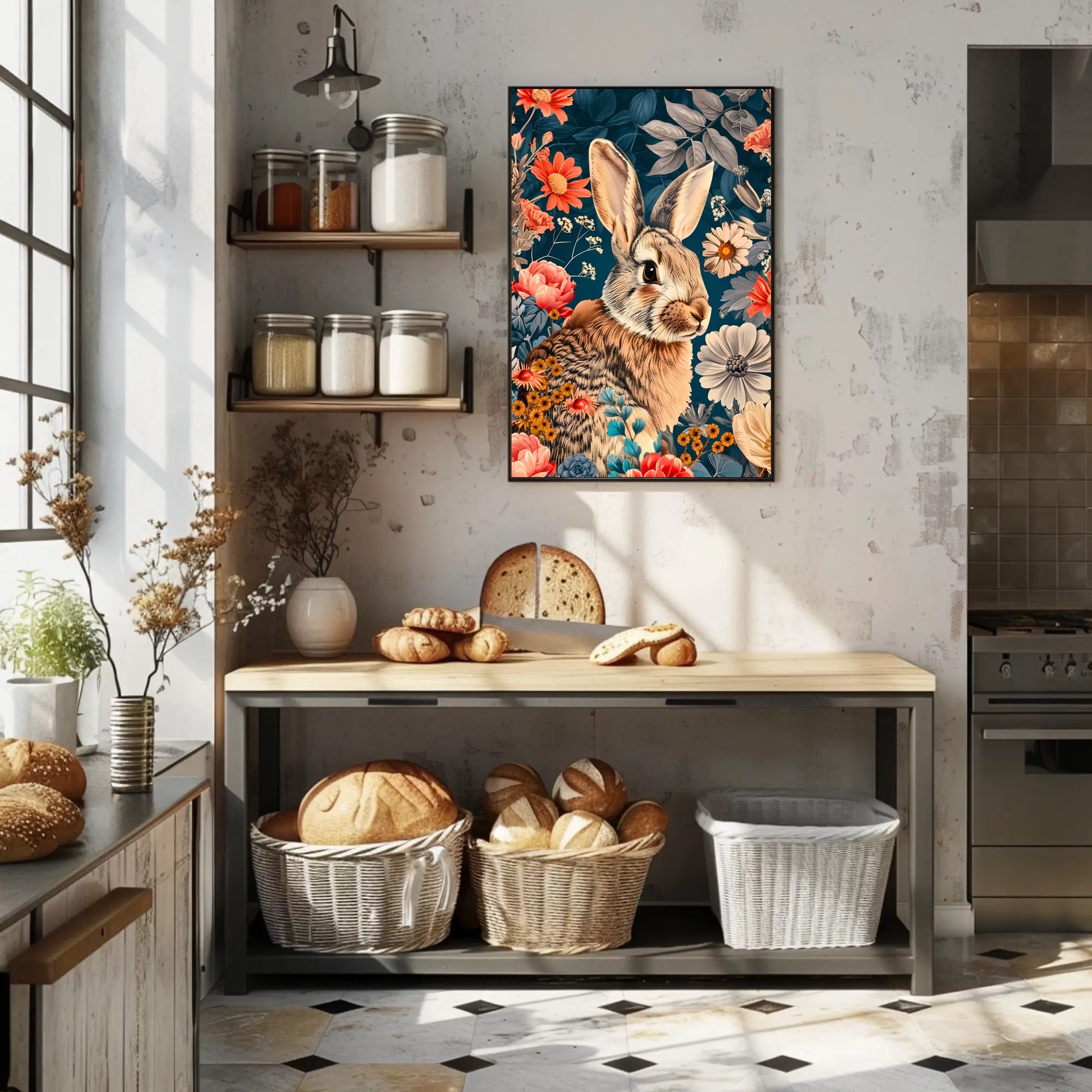 Whimsical Rabbit & Floral Harmony Animal Poster