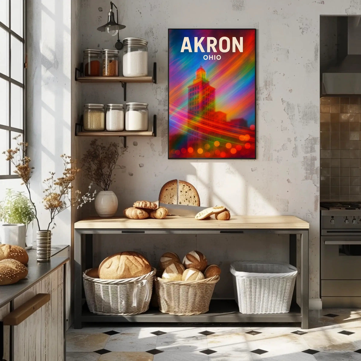 Akron, Ohio Vibrant Cityscape Poster