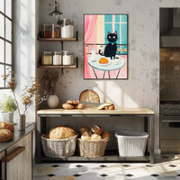 Black Cat Breakfast Poster Charming Morning Wall Art