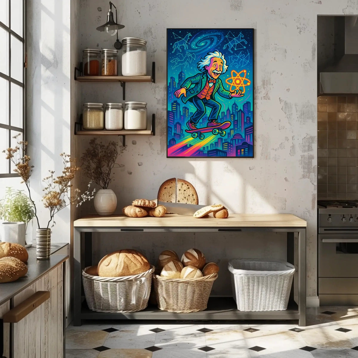 Cosmic Einstein on a Skateboard Poster