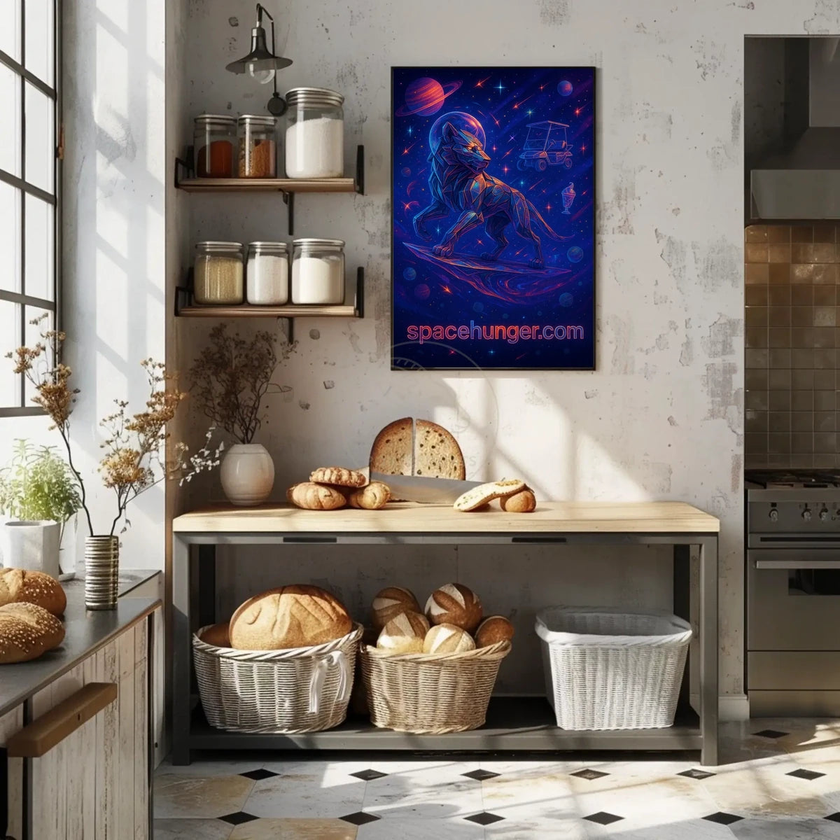 Futuristic Wolf in Cosmic Swirl Futuristic Sci-Fi Poster