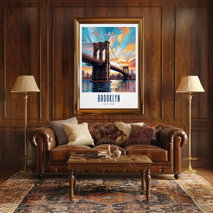 Brooklyn Bridge New York City Travel Sunset Poster