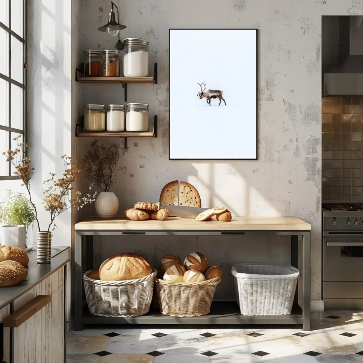 Solitary Reindeer In Snow Poster