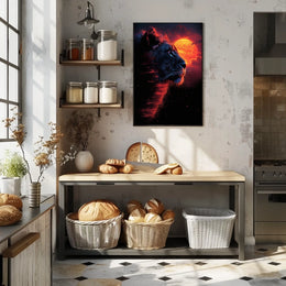 Majestic Lion at Fiery Sunset Art Poster