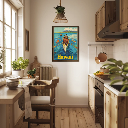 Vintage Travel Poster - Hawaii Rowing Canoe