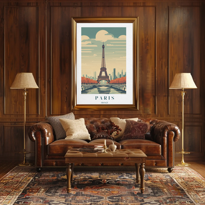 Paris France Eiffel Tower Autumn Skyline Travel Poster