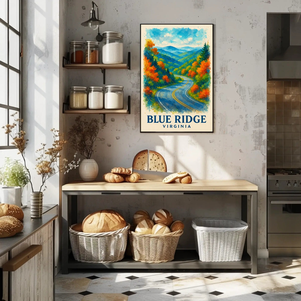 Blue Ridge Mountains Watercolor Scenic Fall Poster