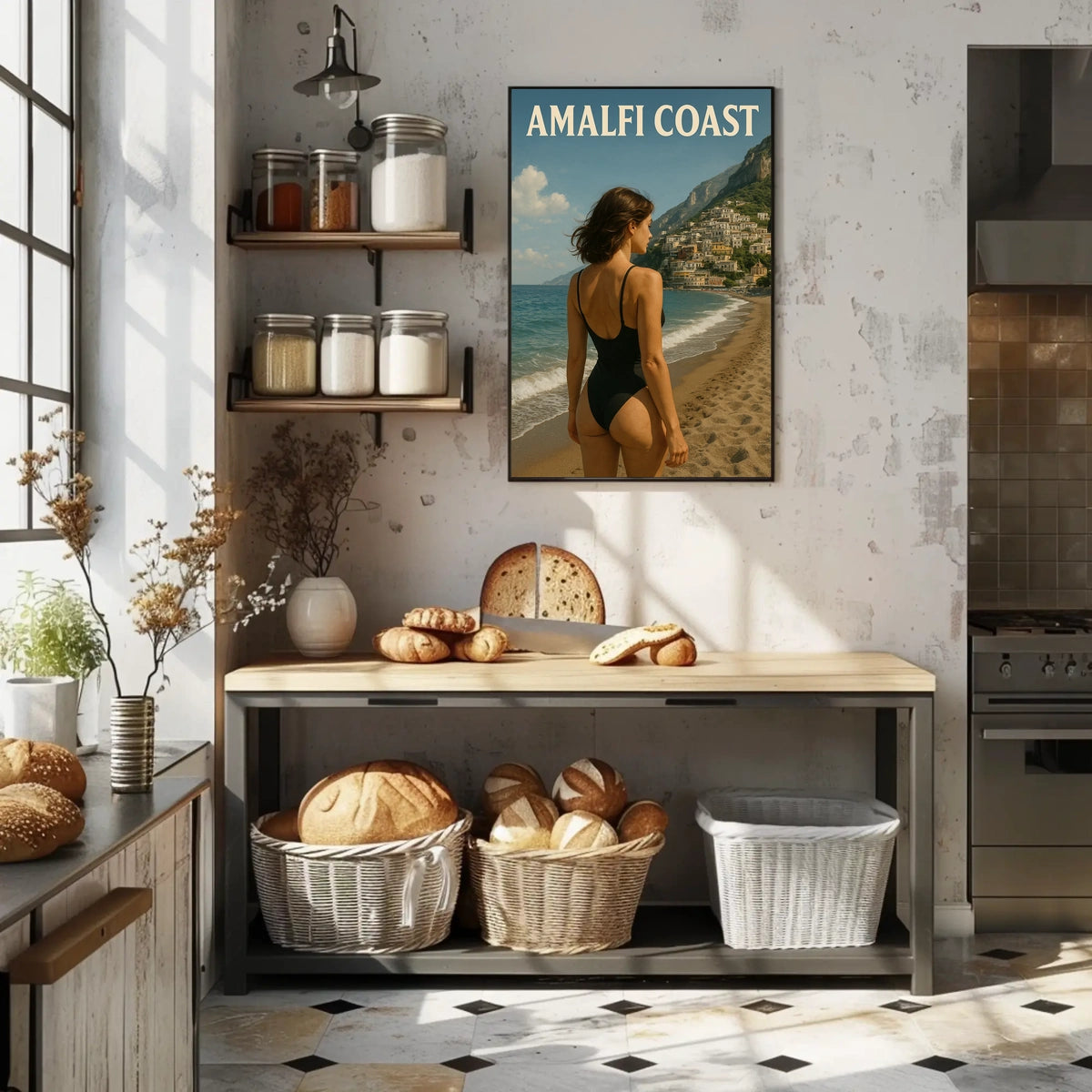 Amalfi Coast Escape Poster Wall Art Coastal Decor Travel
