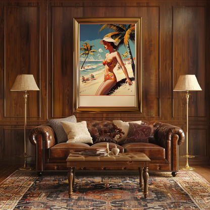 Retro Beach Beauty In Summer Scene Travel Poster