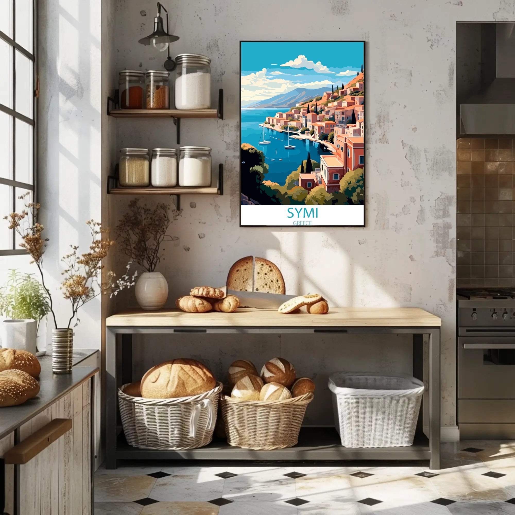 Vibrant Coastal Town Travel Poster