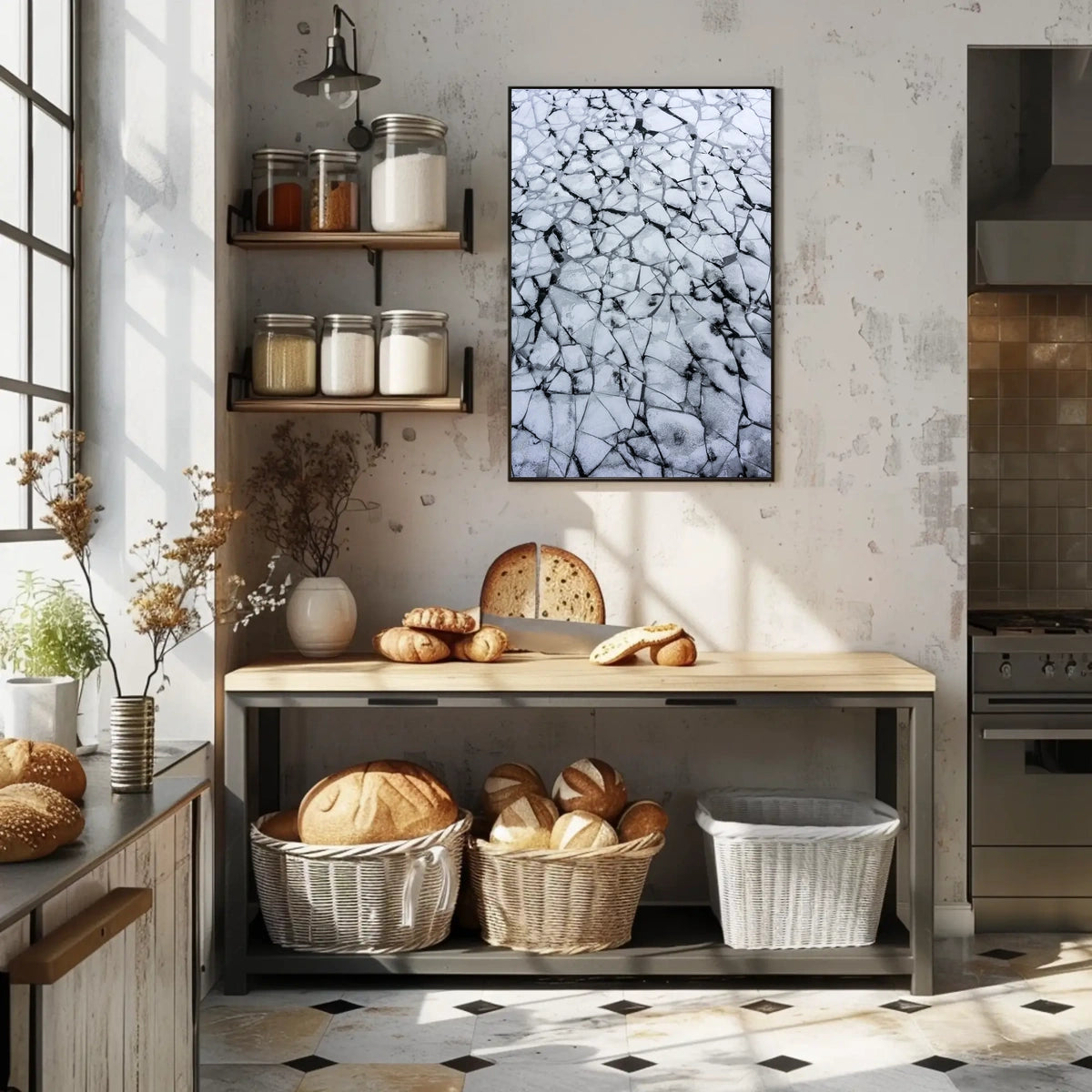 Cracked Ice Surface Photorealistic Abstract Artistic Poster