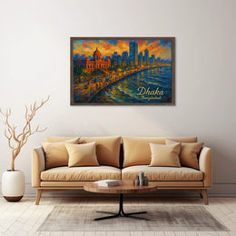 Dhaka Skyline Sunset Photography Realism Urban Poster