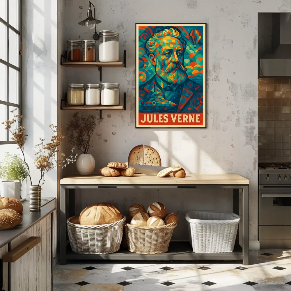 Jules Verne Mosaic Portrait Art Poster - Pop Culture Poster