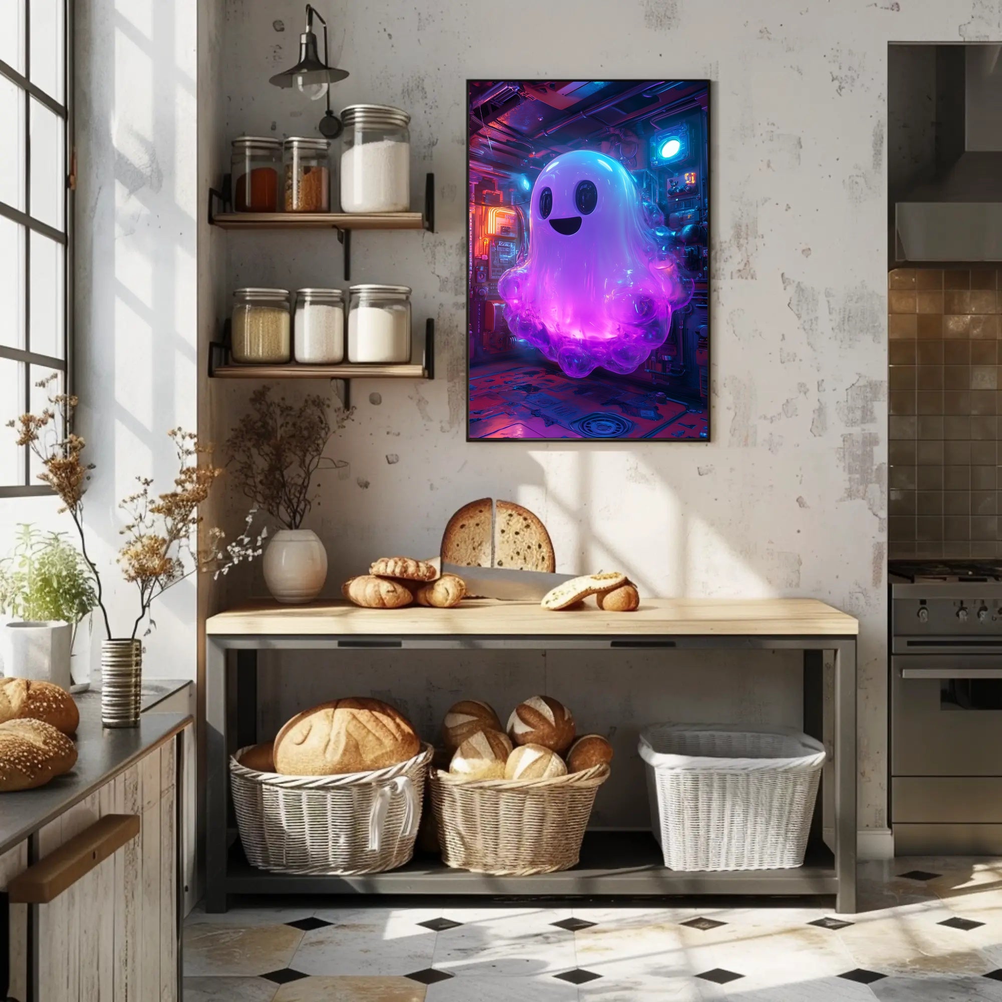Neon Ghost in Futuristic Sci-Fi Poster