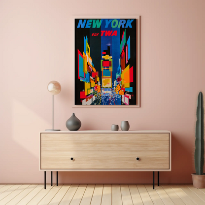1960s New York Times Square TWA Vintage Style Travel Poster
