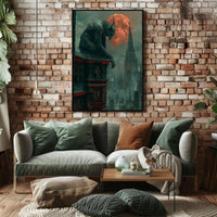 Gothic Gargoyle Overlooking Medieval City Fantasy or Mythology Poster PosterGoat