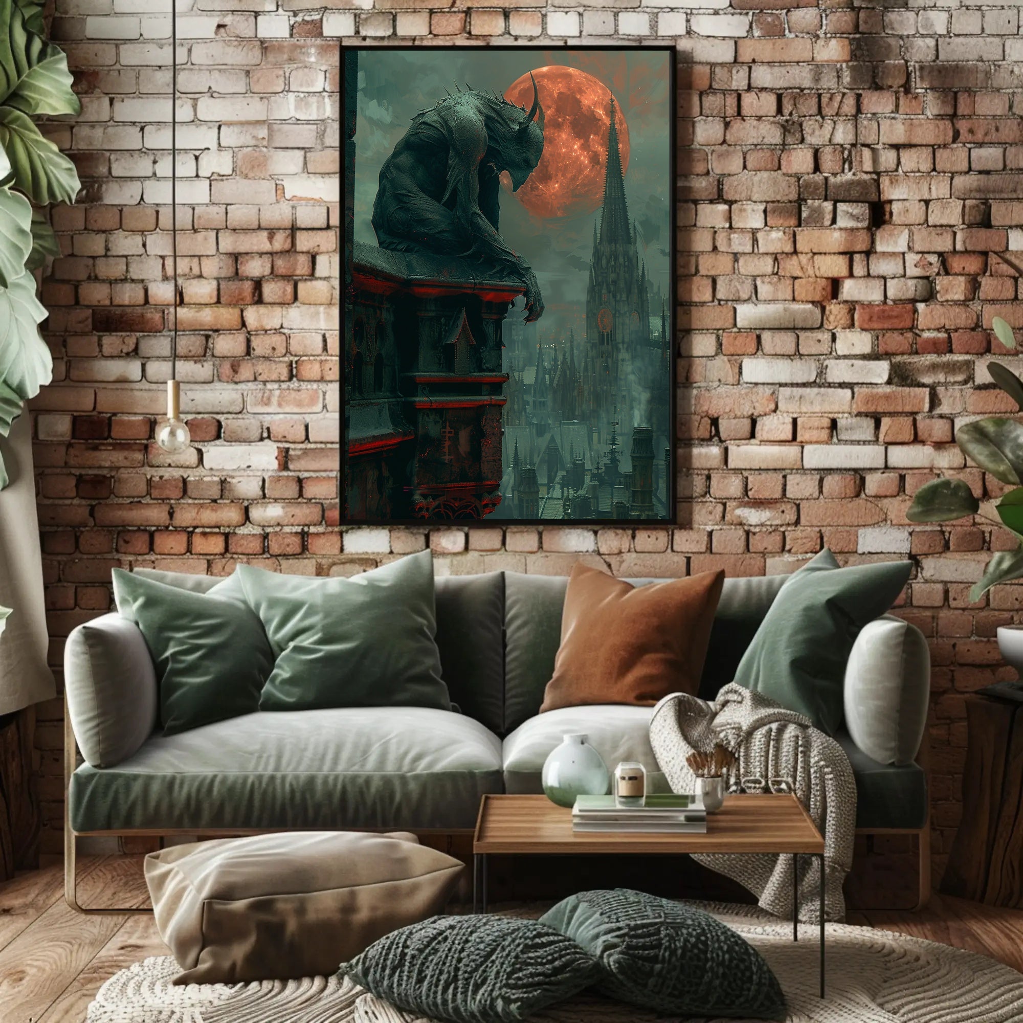 Gothic Gargoyle Overlooking Medieval City Fantasy or Mythology Poster PosterGoat