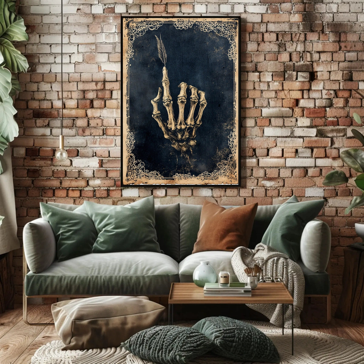 Skeletal Hand with Feather Artistic Abstract Poster