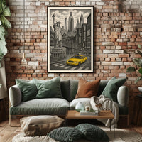 New York City Night Skyline Poster Vintage Wall Art