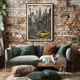 New York City Night Skyline Poster Vintage Wall Art