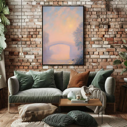 Bridge Sunrise Poster Vintage Pastel Landscape Print