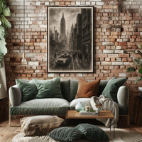 Charcoal Cityscape Of New York Poster Vintage Wall Art