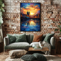 Dreamy Sunrise Gothic Cityscape Travel Poster