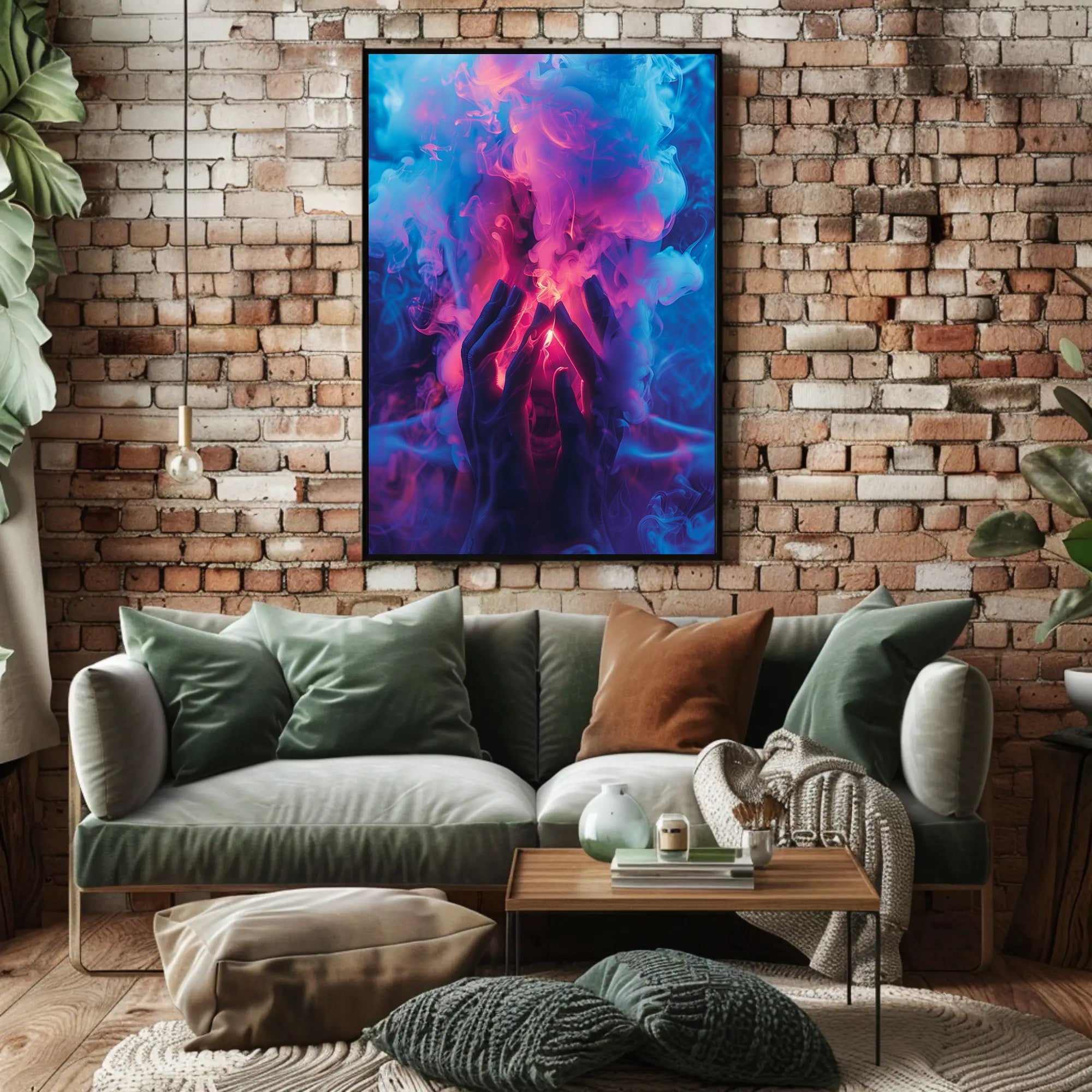 Mystical Hands in Neon Smoke Poster PosterGoat