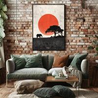 Serengeti Silhouette Poster Minimalist Sunset Print