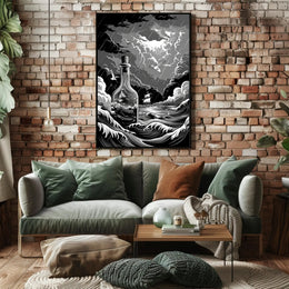 Stormy Seas in a Bottle Art Poster Print for Home Decor PosterGoat