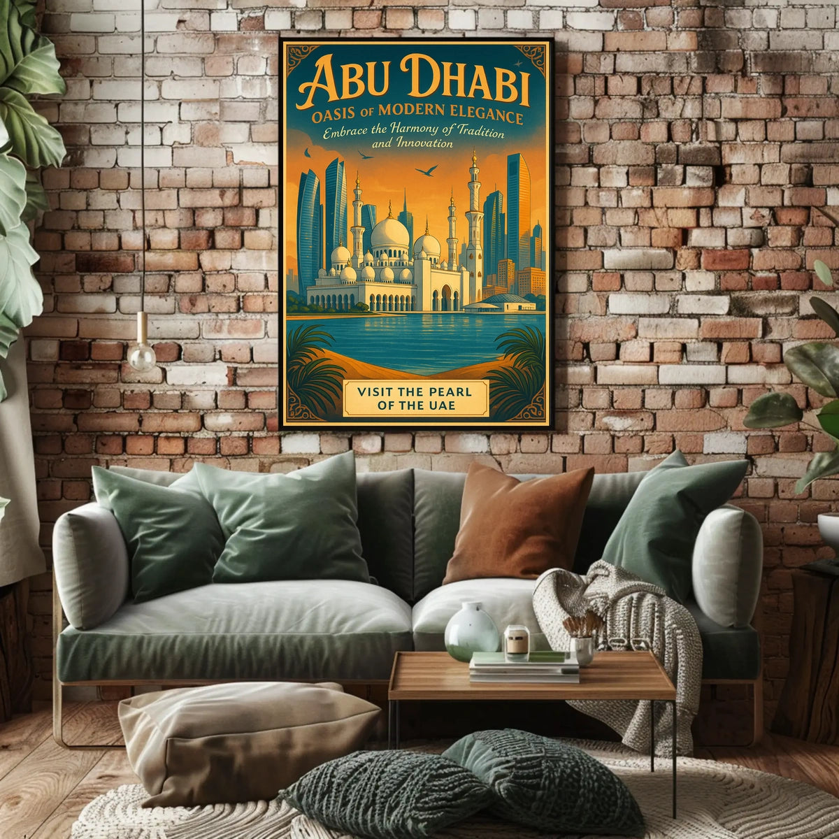 Abu Dhabi Skyline Vintage Art Travel Poster