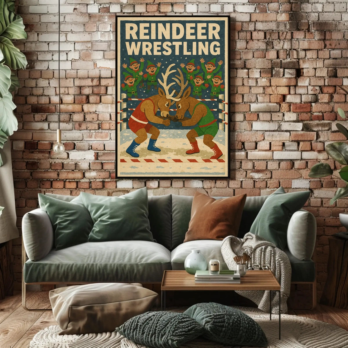 Vintage Reindeer Wrestling Funny Poster
