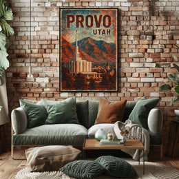 Provo Cityscape Retro Lithograph Collectors Poster