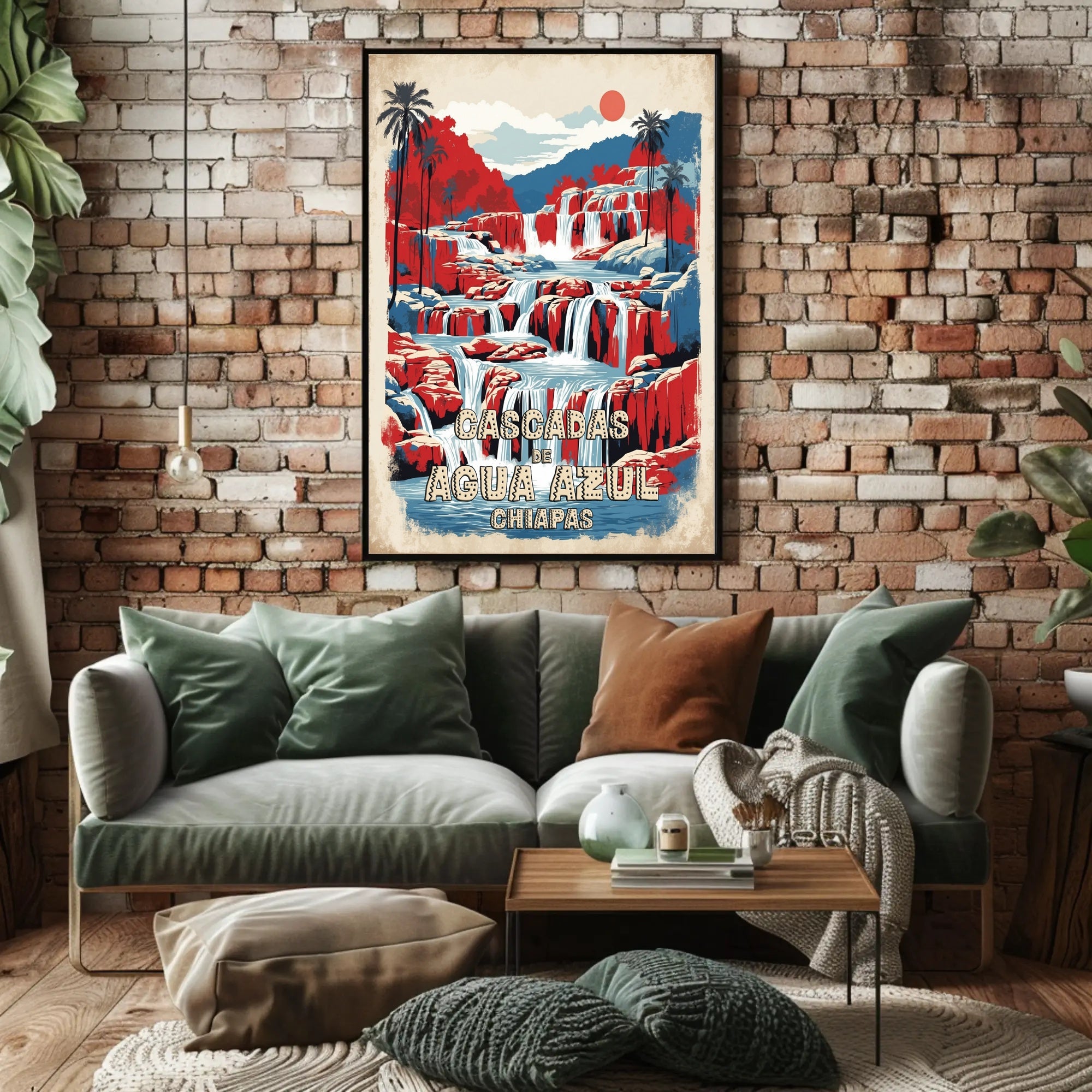 Cascadas de Agua Azul Vintage Travel Poster