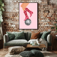 Retro Cowboy Boots Disco Ball Pop Culture Poster PosterGoat
