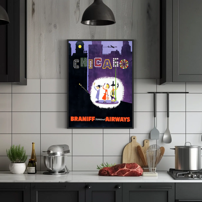 Chicago Vintage Poster - Braniff Airways