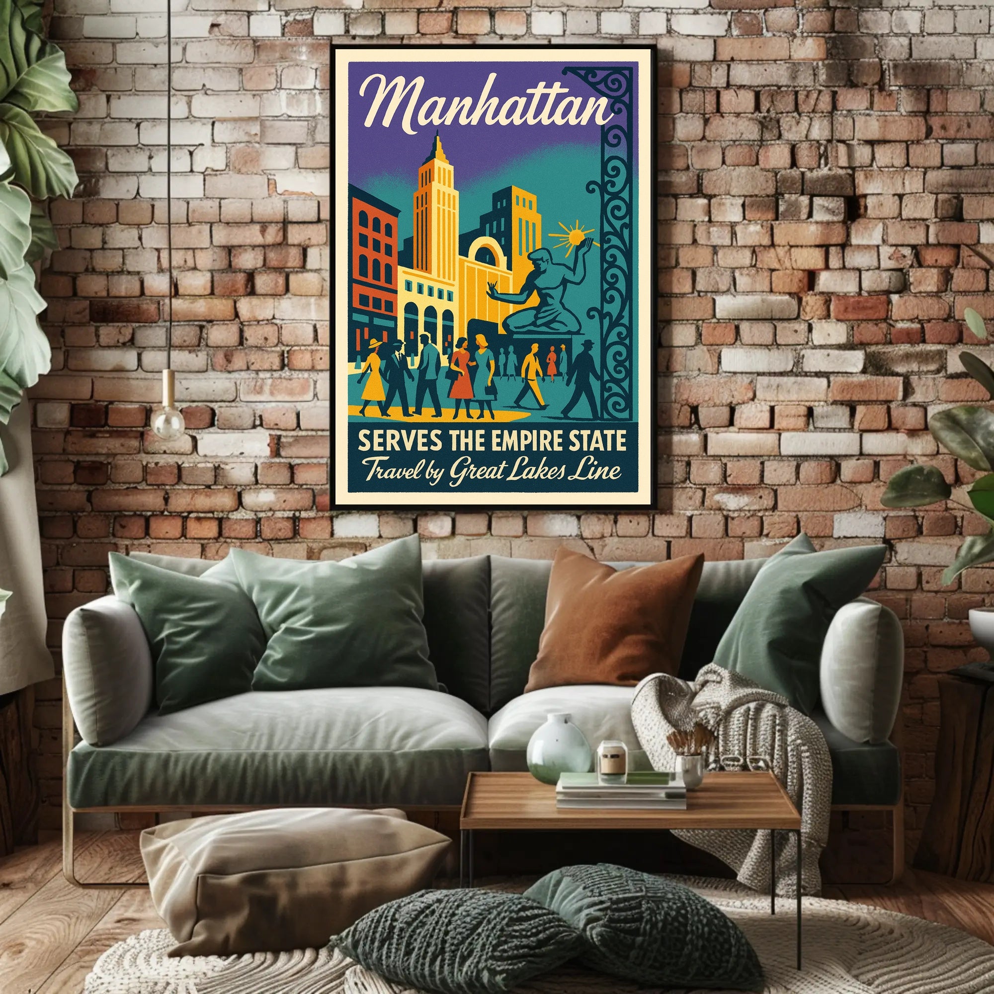 Vibrant Vintage Manhattan Travel Poster Celebrating New York City