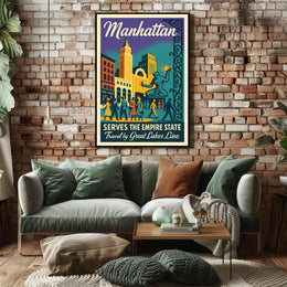 New York City Manhattan Travel Poster Vintage Wall Art