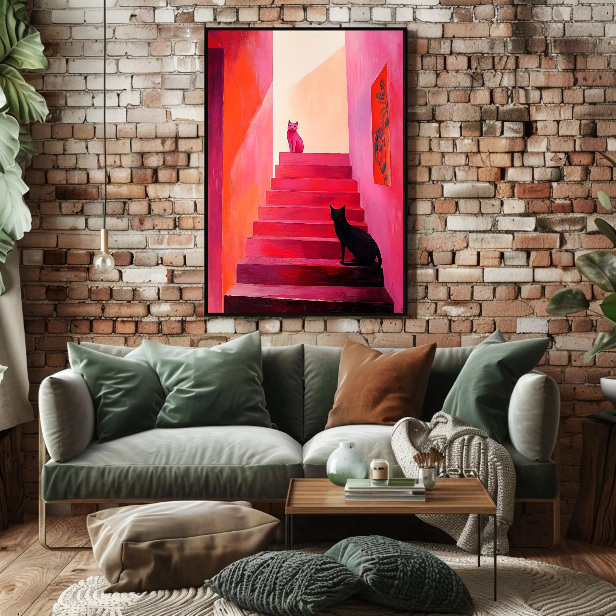 Stairway Cats Poster Charming Wall Art Print