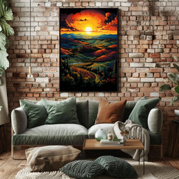 Tuscan Countryside Sunset Scenic Travel Poster