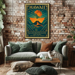 Hawaii Volcano Vintage Travel Poster Art Deco Style